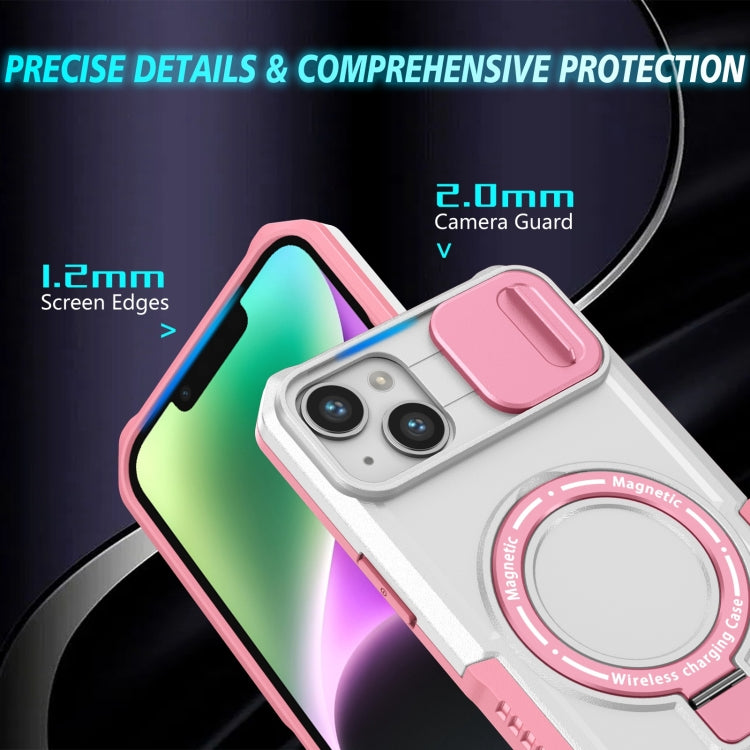 For iPhone 15 Sliding Camshield MagSafe Holder TPU Hybrid PC Phone Case(Pink White) - iPhone 15 Cases by buy2fix | Online Shopping UK | buy2fix