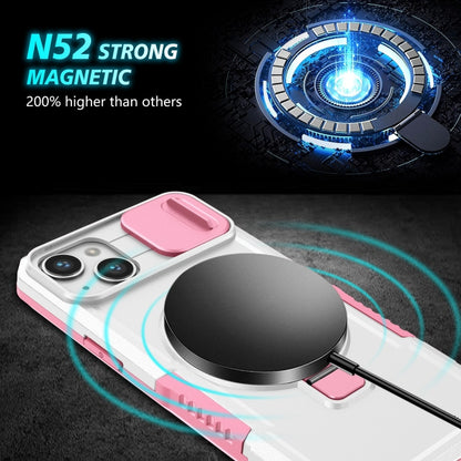 For iPhone 15 Sliding Camshield MagSafe Holder TPU Hybrid PC Phone Case(Pink White) - iPhone 15 Cases by buy2fix | Online Shopping UK | buy2fix
