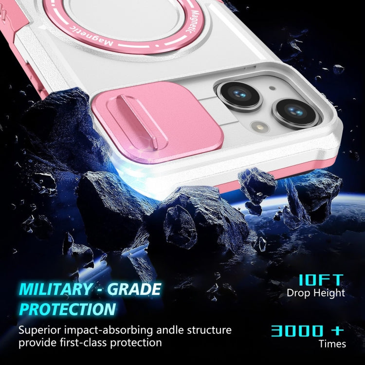 For iPhone 15 Sliding Camshield MagSafe Holder TPU Hybrid PC Phone Case(Pink White) - iPhone 15 Cases by buy2fix | Online Shopping UK | buy2fix