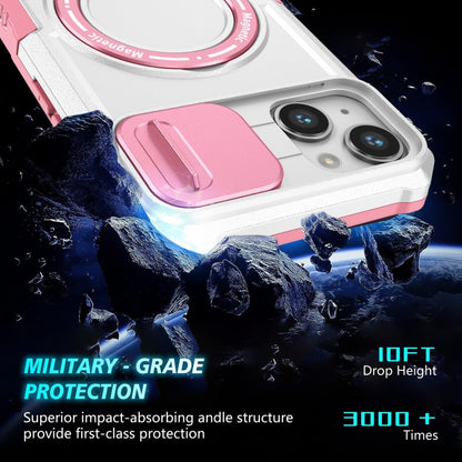 For iPhone 15 Sliding Camshield MagSafe Holder TPU Hybrid PC Phone Case(Pink White) - iPhone 15 Cases by buy2fix | Online Shopping UK | buy2fix