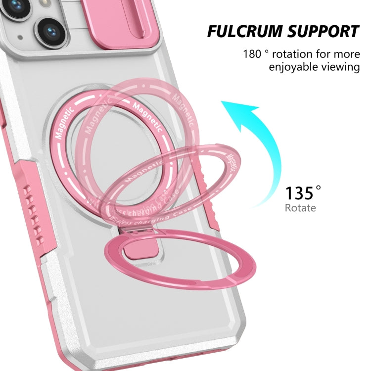 For iPhone 15 Sliding Camshield MagSafe Holder TPU Hybrid PC Phone Case(Pink White) - iPhone 15 Cases by buy2fix | Online Shopping UK | buy2fix