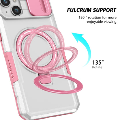 For iPhone 15 Sliding Camshield MagSafe Holder TPU Hybrid PC Phone Case(Pink White) - iPhone 15 Cases by buy2fix | Online Shopping UK | buy2fix