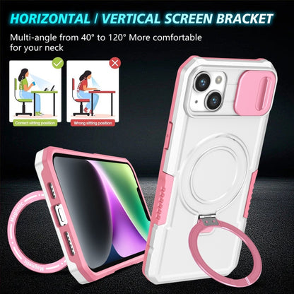 For iPhone 15 Sliding Camshield MagSafe Holder TPU Hybrid PC Phone Case(Pink White) - iPhone 15 Cases by buy2fix | Online Shopping UK | buy2fix