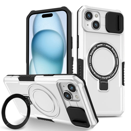 For iPhone 15 Sliding Camshield MagSafe Holder TPU Hybrid PC Phone Case(Black White) - iPhone 15 Cases by buy2fix | Online Shopping UK | buy2fix