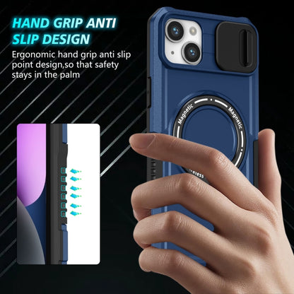 For iPhone 14 Sliding Camshield MagSafe Holder TPU Hybrid PC Phone Case(Royal Blue) by buy2fix