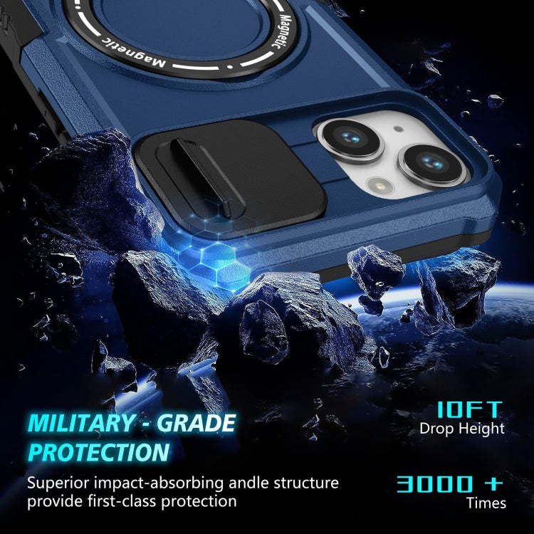For iPhone 14 Sliding Camshield MagSafe Holder TPU Hybrid PC Phone Case(Royal Blue) by buy2fix