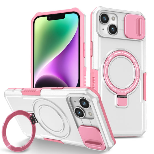 For iPhone 14 Sliding Camshield MagSafe Holder TPU Hybrid PC Phone Case(Pink White) - iPhone 14 Cases by buy2fix | Online Shopping UK | buy2fix