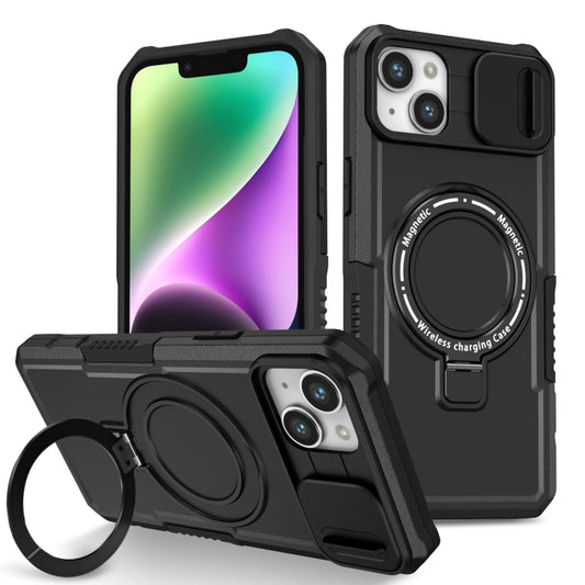 For iPhone 14 Sliding Camshield MagSafe Holder TPU Hybrid PC Phone Case(Black) - iPhone 14 Cases by buy2fix | Online Shopping UK | buy2fix