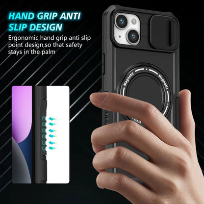 For iPhone 14 Sliding Camshield MagSafe Holder TPU Hybrid PC Phone Case(Black) - iPhone 14 Cases by buy2fix | Online Shopping UK | buy2fix