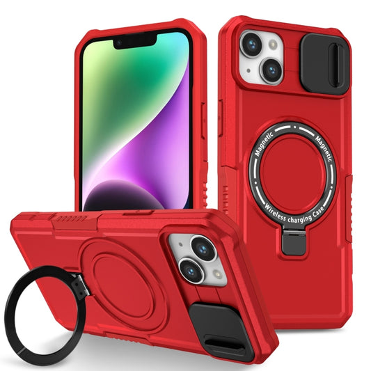 For iPhone 14 Sliding Camshield MagSafe Holder TPU Hybrid PC Phone Case(Red) - iPhone 14 Cases by buy2fix | Online Shopping UK | buy2fix