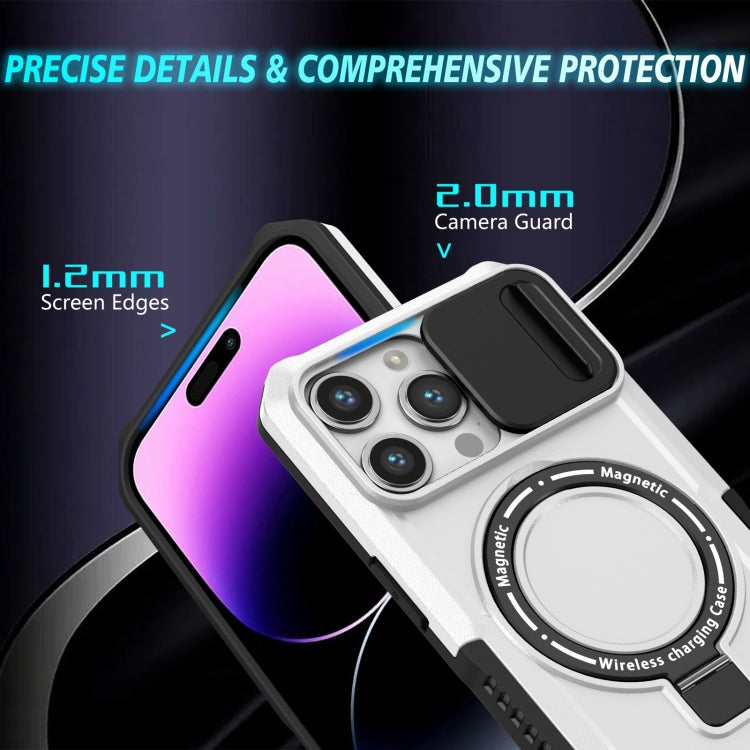 For iPhone 14 Pro Sliding Camshield MagSafe Holder TPU Hybrid PC Phone Case(Black White) - iPhone 14 Pro Cases by buy2fix | Online Shopping UK | buy2fix