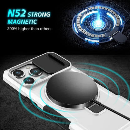 For iPhone 14 Pro Sliding Camshield MagSafe Holder TPU Hybrid PC Phone Case(Black White) - iPhone 14 Pro Cases by buy2fix | Online Shopping UK | buy2fix