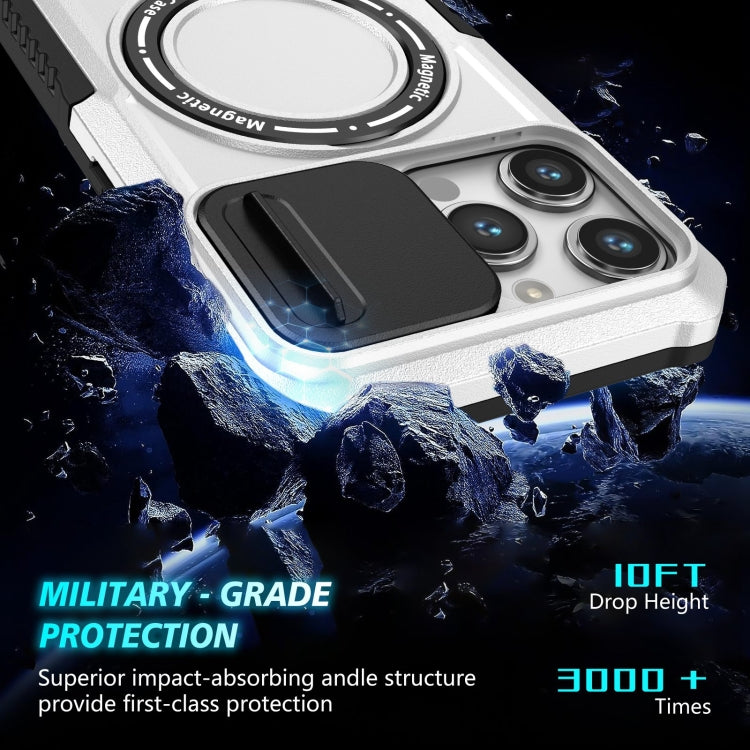 For iPhone 14 Pro Sliding Camshield MagSafe Holder TPU Hybrid PC Phone Case(Black White) - iPhone 14 Pro Cases by buy2fix | Online Shopping UK | buy2fix