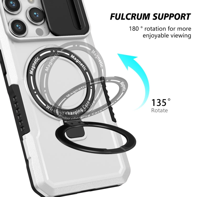 For iPhone 14 Pro Sliding Camshield MagSafe Holder TPU Hybrid PC Phone Case(Black White) - iPhone 14 Pro Cases by buy2fix | Online Shopping UK | buy2fix