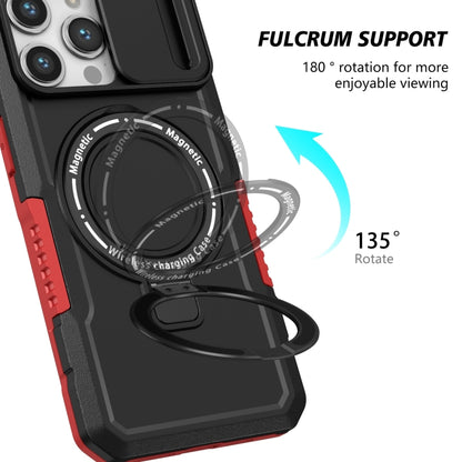 For iPhone 14 Pro Sliding Camshield MagSafe Holder TPU Hybrid PC Phone Case(Black Red) - iPhone 14 Pro Cases by buy2fix | Online Shopping UK | buy2fix