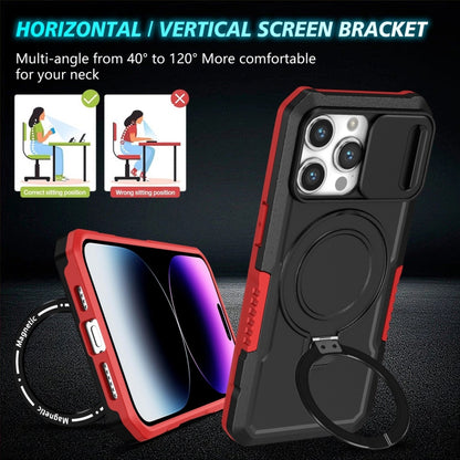 For iPhone 14 Pro Sliding Camshield MagSafe Holder TPU Hybrid PC Phone Case(Black Red) - iPhone 14 Pro Cases by buy2fix | Online Shopping UK | buy2fix