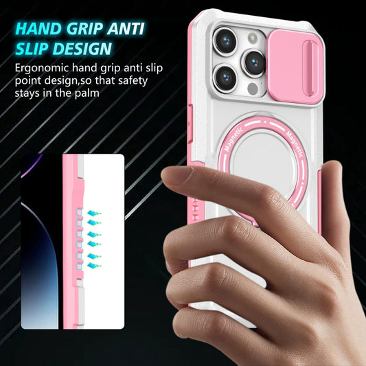 For iPhone 14 Pro Max Sliding Camshield MagSafe Holder TPU Hybrid PC Phone Case(Pink White) - iPhone 14 Pro Max Cases by buy2fix | Online Shopping UK | buy2fix