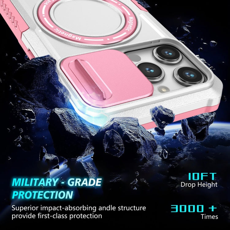 For iPhone 14 Pro Max Sliding Camshield MagSafe Holder TPU Hybrid PC Phone Case(Pink White) - iPhone 14 Pro Max Cases by buy2fix | Online Shopping UK | buy2fix
