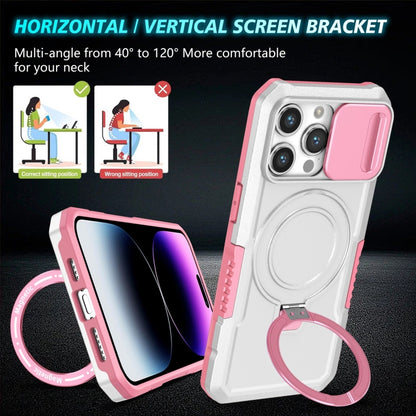 For iPhone 14 Pro Max Sliding Camshield MagSafe Holder TPU Hybrid PC Phone Case(Pink White) - iPhone 14 Pro Max Cases by buy2fix | Online Shopping UK | buy2fix
