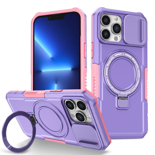 For iPhone 13 Pro Max Sliding Camshield MagSafe Holder TPU Hybrid PC Phone Case(Pink Purple) - iPhone 13 Pro Max Cases by buy2fix | Online Shopping UK | buy2fix