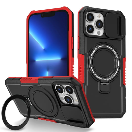 For iPhone 13 Pro Max Sliding Camshield MagSafe Holder TPU Hybrid PC Phone Case(Black Red) - iPhone 13 Pro Max Cases by buy2fix | Online Shopping UK | buy2fix