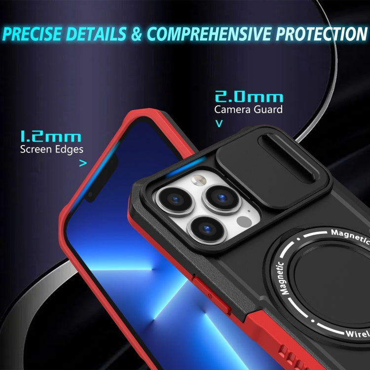 For iPhone 13 Pro Max Sliding Camshield MagSafe Holder TPU Hybrid PC Phone Case(Black Red) - iPhone 13 Pro Max Cases by buy2fix | Online Shopping UK | buy2fix