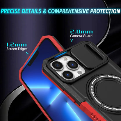 For iPhone 13 Pro Max Sliding Camshield MagSafe Holder TPU Hybrid PC Phone Case(Black Red) - iPhone 13 Pro Max Cases by buy2fix | Online Shopping UK | buy2fix