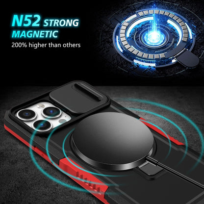 For iPhone 13 Pro Max Sliding Camshield MagSafe Holder TPU Hybrid PC Phone Case(Black Red) - iPhone 13 Pro Max Cases by buy2fix | Online Shopping UK | buy2fix