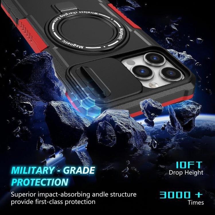 For iPhone 13 Pro Max Sliding Camshield MagSafe Holder TPU Hybrid PC Phone Case(Black Red) - iPhone 13 Pro Max Cases by buy2fix | Online Shopping UK | buy2fix