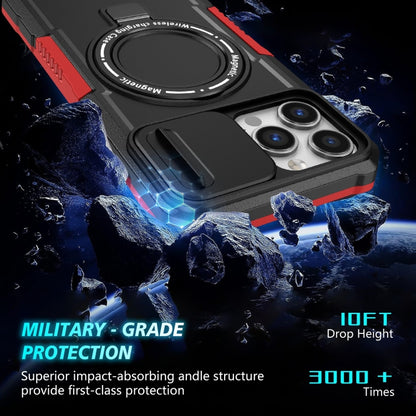 For iPhone 13 Pro Max Sliding Camshield MagSafe Holder TPU Hybrid PC Phone Case(Black Red) - iPhone 13 Pro Max Cases by buy2fix | Online Shopping UK | buy2fix