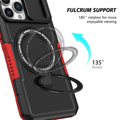 For iPhone 13 Pro Max Sliding Camshield MagSafe Holder TPU Hybrid PC Phone Case(Black Red) - iPhone 13 Pro Max Cases by buy2fix | Online Shopping UK | buy2fix