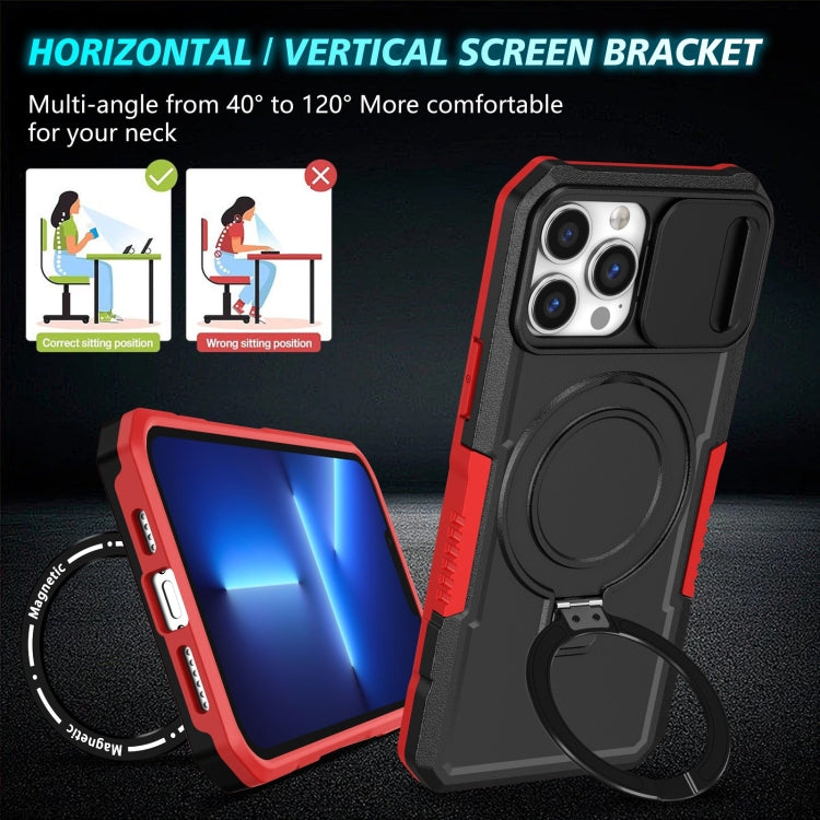 For iPhone 13 Pro Max Sliding Camshield MagSafe Holder TPU Hybrid PC Phone Case(Black Red) - iPhone 13 Pro Max Cases by buy2fix | Online Shopping UK | buy2fix
