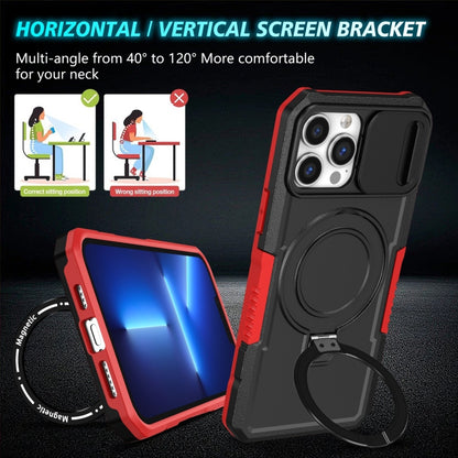 For iPhone 13 Pro Max Sliding Camshield MagSafe Holder TPU Hybrid PC Phone Case(Black Red) - iPhone 13 Pro Max Cases by buy2fix | Online Shopping UK | buy2fix