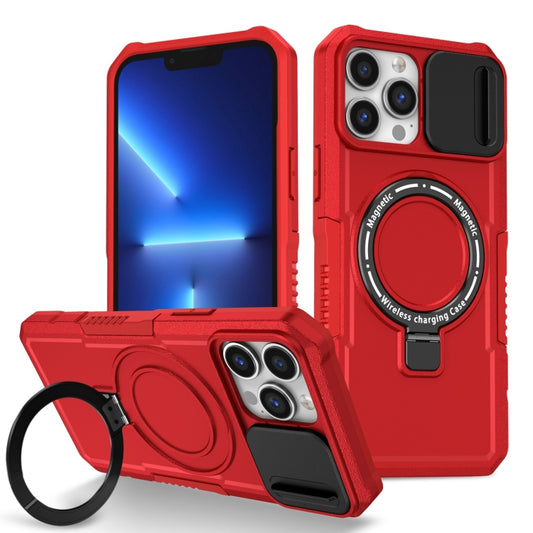 For iPhone 13 Pro Max Sliding Camshield MagSafe Holder TPU Hybrid PC Phone Case(Red) - iPhone 13 Pro Max Cases by buy2fix | Online Shopping UK | buy2fix
