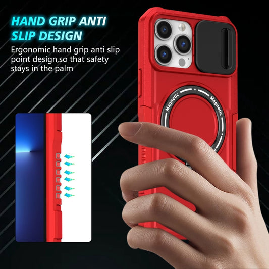 For iPhone 13 Pro Max Sliding Camshield MagSafe Holder TPU Hybrid PC Phone Case(Red) - iPhone 13 Pro Max Cases by buy2fix | Online Shopping UK | buy2fix
