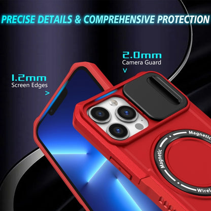 For iPhone 13 Pro Max Sliding Camshield MagSafe Holder TPU Hybrid PC Phone Case(Red) - iPhone 13 Pro Max Cases by buy2fix | Online Shopping UK | buy2fix