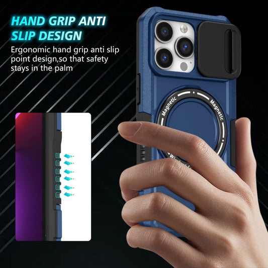 For iPhone 13 Pro Sliding Camshield MagSafe Holder TPU Hybrid PC Phone Case(Royal Blue) - iPhone 13 Pro Cases by buy2fix | Online Shopping UK | buy2fix
