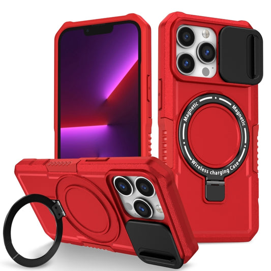 For iPhone 13 Pro Sliding Camshield MagSafe Holder TPU Hybrid PC Phone Case(Red) - iPhone 13 Pro Cases by buy2fix | Online Shopping UK | buy2fix