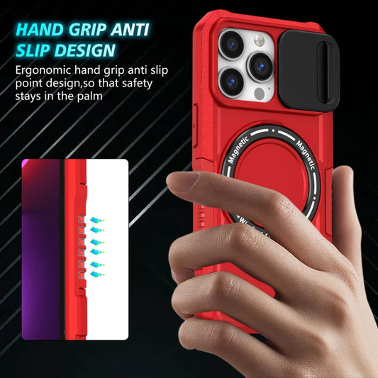 For iPhone 13 Pro Sliding Camshield MagSafe Holder TPU Hybrid PC Phone Case(Red) - iPhone 13 Pro Cases by buy2fix | Online Shopping UK | buy2fix