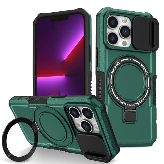 For iPhone 13 Pro Sliding Camshield MagSafe Holder TPU Hybrid PC Phone Case(Deep Green) - iPhone 13 Pro Cases by buy2fix | Online Shopping UK | buy2fix