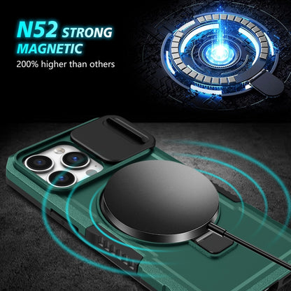 For iPhone 13 Pro Sliding Camshield MagSafe Holder TPU Hybrid PC Phone Case(Deep Green) - iPhone 13 Pro Cases by buy2fix | Online Shopping UK | buy2fix