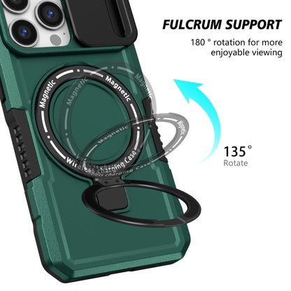 For iPhone 13 Pro Sliding Camshield MagSafe Holder TPU Hybrid PC Phone Case(Deep Green) - iPhone 13 Pro Cases by buy2fix | Online Shopping UK | buy2fix