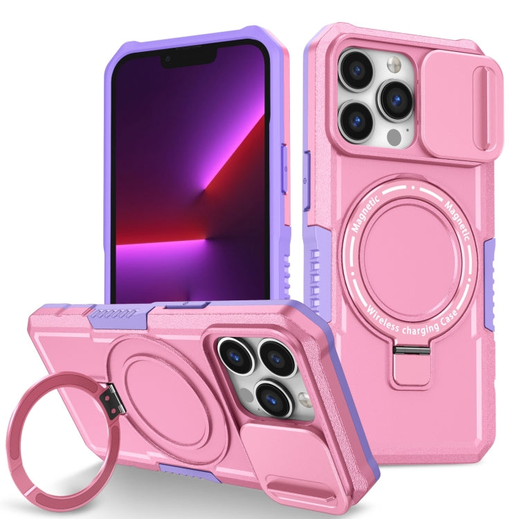 For iPhone 13 Pro Sliding Camshield MagSafe Holder TPU Hybrid PC Phone Case(Purple Pink) - iPhone 13 Pro Cases by buy2fix | Online Shopping UK | buy2fix