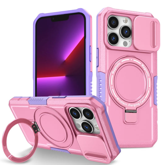 For iPhone 13 Pro Sliding Camshield MagSafe Holder TPU Hybrid PC Phone Case(Purple Pink) - iPhone 13 Pro Cases by buy2fix | Online Shopping UK | buy2fix