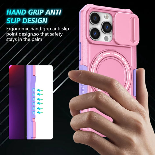 For iPhone 13 Pro Sliding Camshield MagSafe Holder TPU Hybrid PC Phone Case(Purple Pink) - iPhone 13 Pro Cases by buy2fix | Online Shopping UK | buy2fix