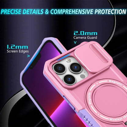 For iPhone 13 Pro Sliding Camshield MagSafe Holder TPU Hybrid PC Phone Case(Purple Pink) - iPhone 13 Pro Cases by buy2fix | Online Shopping UK | buy2fix