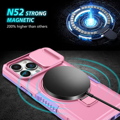 For iPhone 13 Pro Sliding Camshield MagSafe Holder TPU Hybrid PC Phone Case(Purple Pink) - iPhone 13 Pro Cases by buy2fix | Online Shopping UK | buy2fix