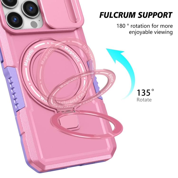 For iPhone 13 Pro Sliding Camshield MagSafe Holder TPU Hybrid PC Phone Case(Purple Pink) - iPhone 13 Pro Cases by buy2fix | Online Shopping UK | buy2fix