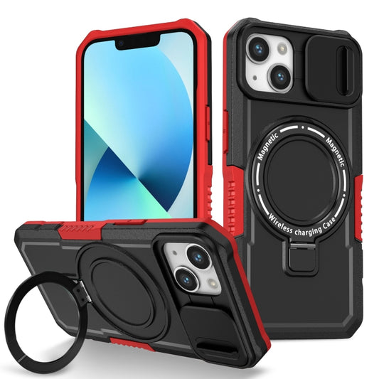 For iPhone 13 Sliding Camshield MagSafe Holder TPU Hybrid PC Phone Case(Black Red) - iPhone 13 Cases by buy2fix | Online Shopping UK | buy2fix