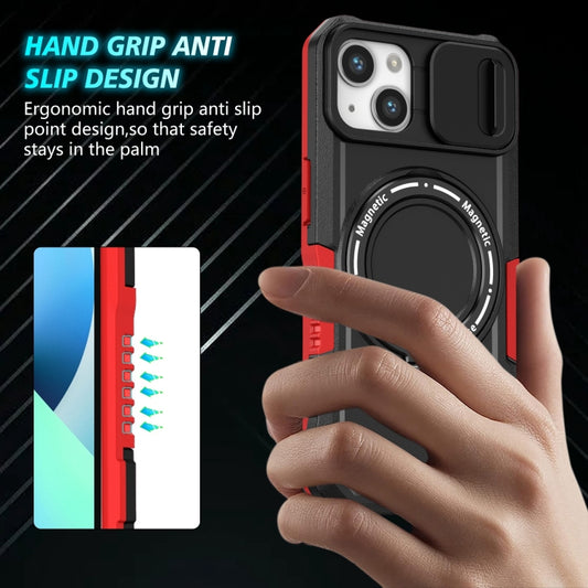For iPhone 13 Sliding Camshield MagSafe Holder TPU Hybrid PC Phone Case(Black Red) - iPhone 13 Cases by buy2fix | Online Shopping UK | buy2fix